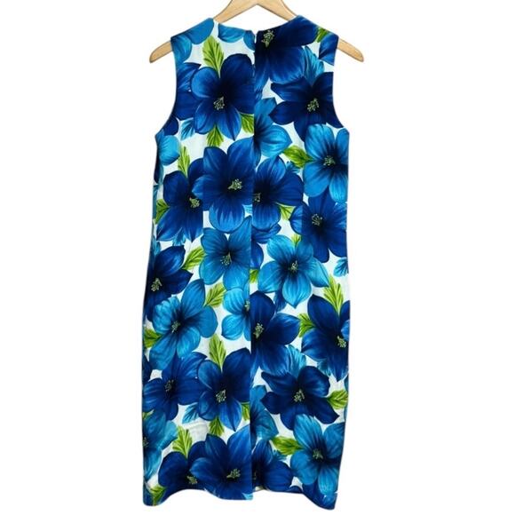 Moda Seta  Sleeveless Blue Floral 100% Silk Sheath Dress Size 10 - Picture 2 of 8